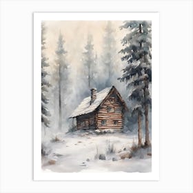 Loghouse In Winter Art Print