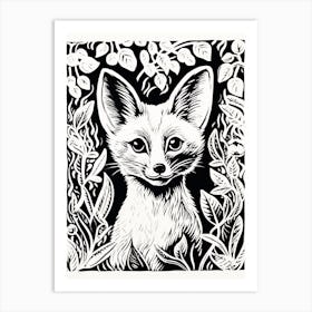 Fox In The Forest Linocut White Illustration 21 Art Print