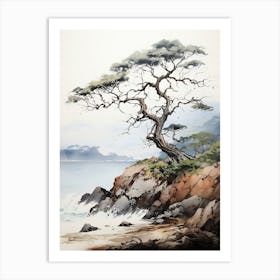 Aogashima Island In Tokyo, Japanese Brush Painting, Ukiyo E, Minimal 2 Art Print