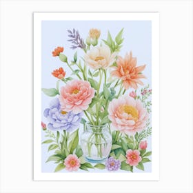 Beautiful Watercolor Flowers In A Vase Art Print