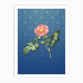 Vintage Japanese Rose Botanical on Bahama Blue Pattern n.0746 Art Print