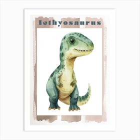 Cute Cartoon Icthyosaurus Dinosaur Watercolour 1 Poster Art Print