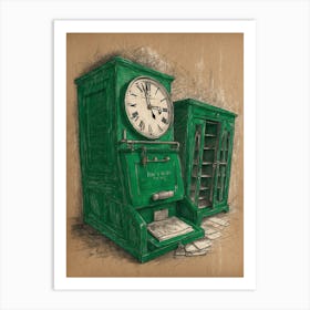 Green Clock Art Print