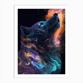 Wolf Howling in Space Art Print
