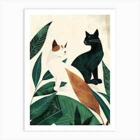 Cats And Leaves Art Print