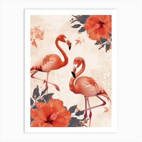 Lesser Flamingo And Hibiscus Minimalist Illustration 3 Art Print