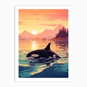 Modern Orca Whale Graphic Design Style In Sunset 1 Art Print