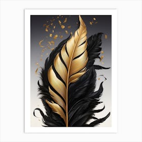 Black And Gold Feather Art Print