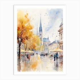 Zagreb Croatia In Autumn Fall, Watercolour 2 Art Print