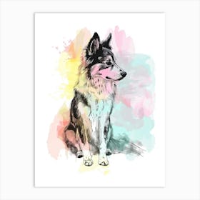 Pastel Australian Shepherd Dog Watercolour Line Illustration Art Print