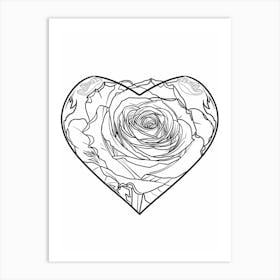 Rose Heart Line Drawing 1 Art Print