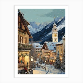 Vintage Winter Illustration Lech Austria 3 Art Print