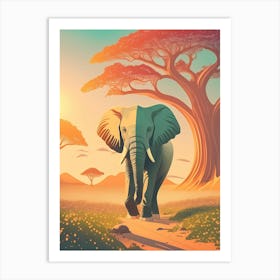 Elephant, Sunset Light In Forest; Animal Wildlife; Old Baobab Tree 4688 Art Print