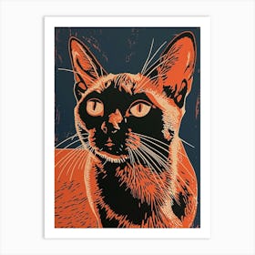 Tokinese Cat Relief Illustration 4 Art Print