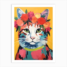 Manx Cat With A Flower Crown Painting Matisse Style 2 Art Print