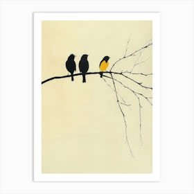 Three Birds On A Branch 3 Art Print