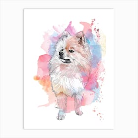 Pastel Pomeranian Dog Watercolour Line Illustration 1 Art Print