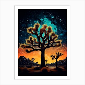 Joshua Tree With Starry Sky In Gold And Black (1) Art Print