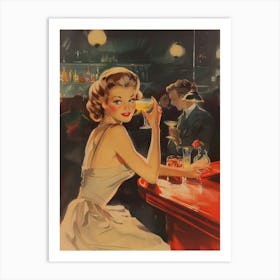 1950s Cocktail Girl Bar Cart Art Print