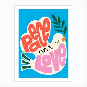 Peace and Love Hand Lettering Dove Christmas Art Print