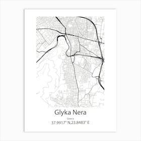 Glyka Nera,Greece Minimalist Map Art Print