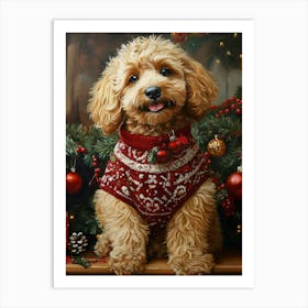 Christmas Goldendoodle 2 Art Print