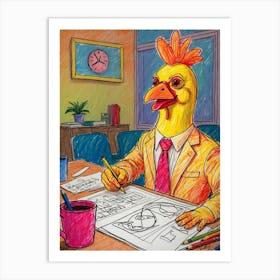 Chicken At Work Art Print