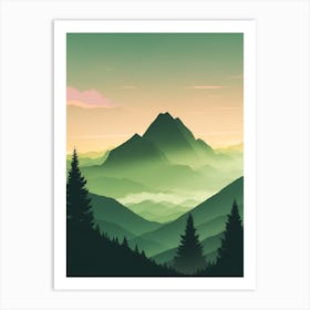 Misty Mountains Vertical Composition In Green Tone 213 Art Print