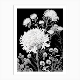 Pearly Everlasting Wildflower Linocut 2 Art Print