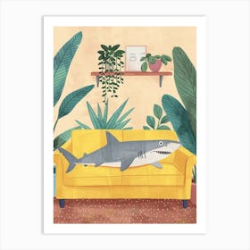 Shark Lying On The Sofa In The Living Room Pastel Watercolour 2 Art Print