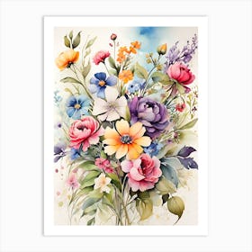 Wild Flowers Watercolor bouquet Art Print