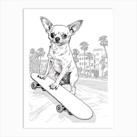 Chihuahua Dog Skateboarding Line Art 2 Art Print