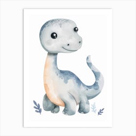 Sweet Brontosaurus Dinosaur Watercolour 1 Art Print