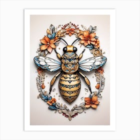 Bee With Flowers Art Print