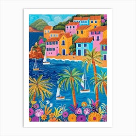 Kitsch Colourful South Of France Coastline 4 Art Print