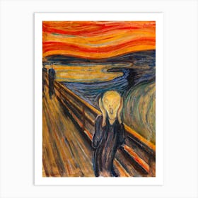 Edvard Munch "The Scream" or Skrik Painted in 1893 - Fully Remastered and Digitally Cleaned up Image - Signed and With the Inscription in Norwegian he Imbedded in the Sky - "Kan Kun Være Malet af en Gal Mand!” (“Can Only Have Been Painted by a Madman!”) HD Art Print