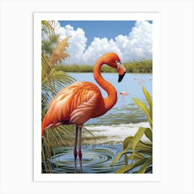 Greater Flamingo Salt Pans And Lagoons Tropical Illustration 2 Art Print