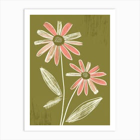 Pink & Green Marigold 1 Art Print