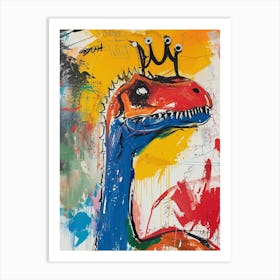 Paint Drip Dinosaur With A Crown 1 Art Print