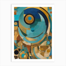 Acquaintance - Abstract Art Deco Geometric Shapes Oil Painting Modernist Picasso Inspired Bold Gold Green Turquoise Red Face Visionary Fantasy Style Wall Decor Surrealism Trippy Cool Room Art Invoke Psychedelic Art Print