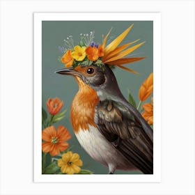 RobinWith Flower Crown Art Print