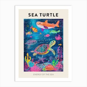 Sea Turtle & Friends Rainbow Scribble Poster Art Print