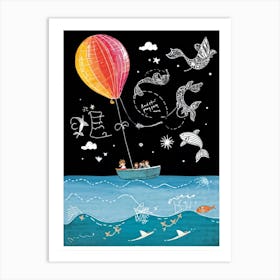 Cartoon Illustration Of A Vibrant Helium Balloon Embellished With Playful Designs Of Children At A (3) Art Print