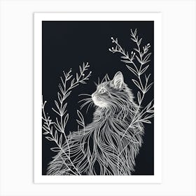 Norwegian Forest Cat Cat Minimalist Illustration 4 Art Print