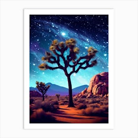 Joshua Tree In Rocky Mountains In Retro Illustration Style (4) Art Print
