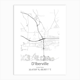 D Iberville,United States Minimalist Map Art Print