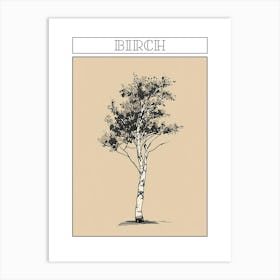 Birch Tree Minimalistic Drawing 1 Poster Art Print