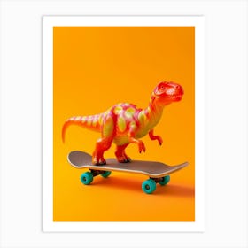 Toy Dinosaur On A Skateboard Portrait 1 Art Print