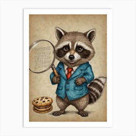 Raccoon With Magnifying Glass 4 Art Print