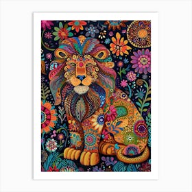 Folk Pattern Lion 1 Art Print